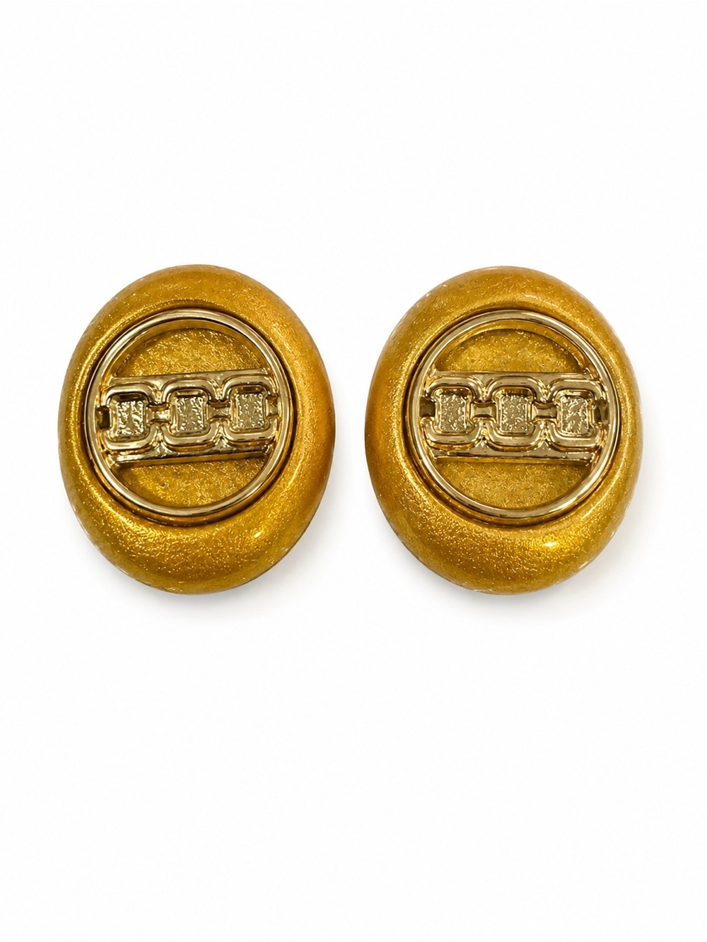 Vintage 80s Jordache Gold Tone Acrylic Oval Clip-On Earrings NOS Original